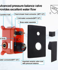 Pressure balance valve components from Dual Function Shower Faucet Set For Bath And Shower, Waterfall Tub Spout, Matte Black Finish