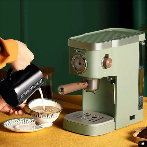 Retro Green Coffee Machine With Milk Frother And Capsule Pod Brew Your Daily Brew Espresso Maker For Home Kitchen