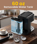 Professional 20 Bar Espresso Coffee Maker With Built In Steam Wand And Silky Milk Frother, 60 oz removable water tank visible.