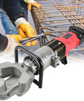 Heavy Duty VgtHK 1100W Electric Hydraulic Rebar Bender with steel jaws for bending 4-22mm rebar on job sites.
