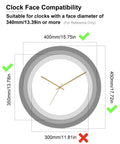Compatibility chart for Gold Clock Hands And Quartz Movement Kit For DIY Wall Clocks, showing suitable face diameters.