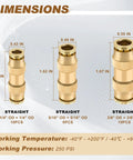 Dimensions of Beefy 26 Piece Brass DOT Air Line Fittings Straight Union Kit for air suspension and air brake systems