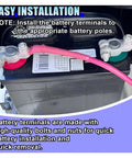 Heavy Duty Car And Marine Battery Terminal Connector Kit With Pure Copper Clamps installed on battery with pink cable.