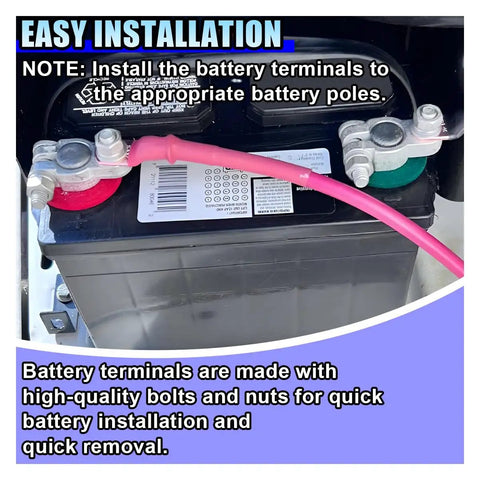 Heavy Duty Car And Marine Battery Terminal Connector Kit With Pure Copper Clamps installed on battery with pink cable.