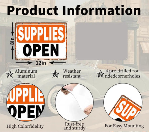 12x8 Inch Aluminum Wall Sign Matte Finish Space Upgrade For Home Cafe Bar Garage Office Shop Warehouse Entryway Or Corridor Durable Anti Rust Waterproof UV Resistant Metal Decor That Keeps Your Walls Looking Fresh, SUPPLIES OPEN