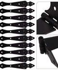 Black Iron Fence Gate Hinges 10 Pack Heavy Duty Bearing Hinges For Big Gates on white background with close-up details