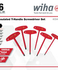 T-Handle Hex Driver Set Six Piece Inch Size Includes 5/32 3/16 7/32 1/4 5/16 3/8 Insulated To 1000V AC Black Oxide Finish
