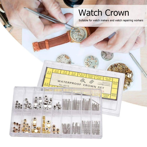 Pro Grade Watch Repair Kit With Stem Extender And Crown Replacement Parts, Stainless Steel Tool Set in use for DIY fixes