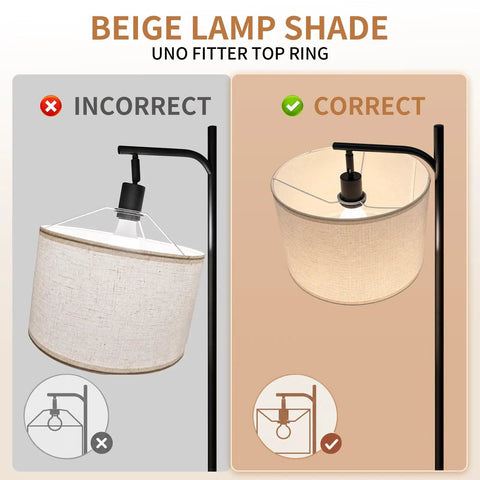 Correct fitting of beige lamp shade on Space Saving Floor Lamp With Built In Round Table And USB Type C And USB A Charging Ports 9W LED Bulb.
