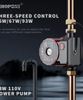 Efficient Hot Water Recirculating Pump 93W with three-speed control for adjustable flow rate in home heating.