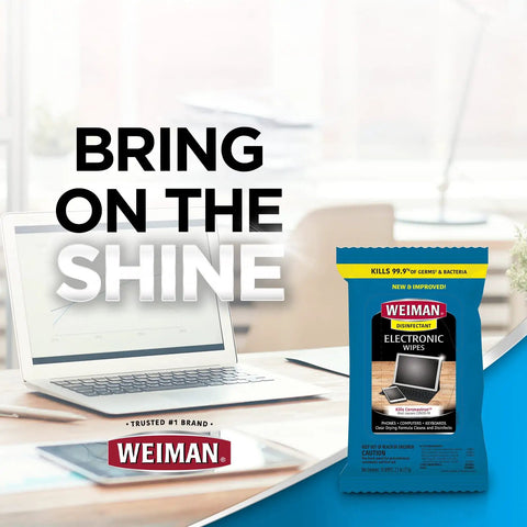 Disinfecting Electronic Wipes for screens and devices on a desk beside a laptop with quick-dry formula for cleaning tablets TVs and gadgets