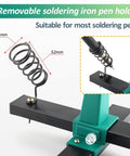 Adjustable PCB Soldering Clamp Holder For Circuit Boards And Desoldering Helping Hand Soldering Tool Stand Motherboard Frame Clamp Soldering Iron Pen Holder For Electronics Repair And DIY Projects with removable pen holder.