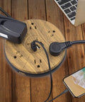 Power Strip With Surge Protector 6 AC Outlets And 3 USB Ports Charging Hub on wooden desk with plugged devices
