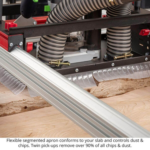 Close-up of Slab Flattening Mill Pro Basic For Wood Slabs Up To 48.5 By 58 Inches No Brainer USA Made Leveling Jig with dust collection