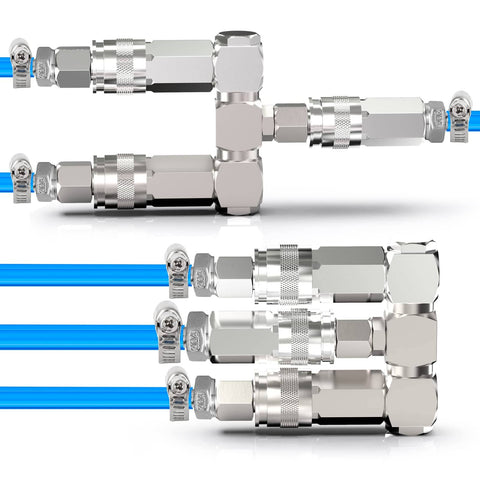 2 Way Air Manifold And Hose Splitter With 3 Ports Heavy Duty Steel Construction Built Tough Corrosion Resistant Pneumatic Quick Connect Socket
