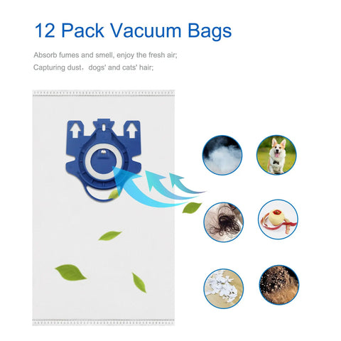 12 Pack 3D AirClean Vacuum Bags For GN Style Canister Vacuums, cleaning features and compatibility with GN series vacuums
