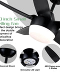 40 Inch Black Ceiling Fan With Lights And Remote Modern Indoor Ceiling Fan With Dimmable Lights Reversible Five Blade Design