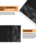 Heavy Duty Waterproof 6X12Ft Tarp Black Poly Tarpaulin showing metal grommets and finished size details.