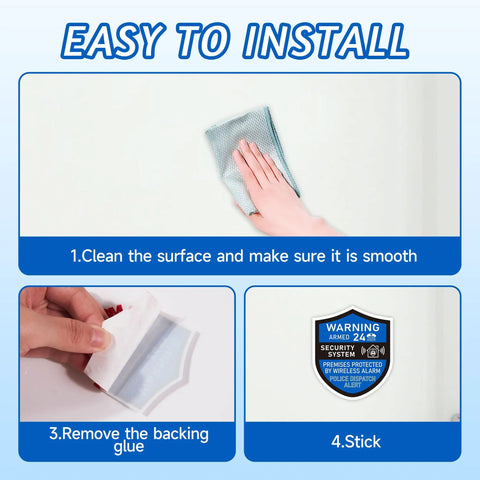 Installation process for 3 Pack Home Security Alarm Signs Weatherproof Self Adhesive 24 Hour Warning Stickers For Doors And Windows Indoor Outdoor Use Durable Weather Resistant Safety Signs With Clear Prominent Text 2.8 By 2.4 Inch.
