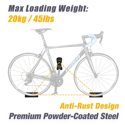 Wall Mounted Bike Pedal Hook Rack for Indoor Storage and Garage Organization with tire brackets and weight limit display