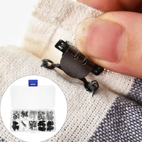 100 Piece Brass Pants Hook Fastener Kit For Clothing Repair And DIY Garment Accessories Snaps Clasps Hooks And Hand Sewing Tools For Trousers And Crafts, black hook on fabric