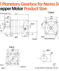 Technical diagram of Ratio 5 To 1 Planetary Gearbox For Nema 34 Stepper Motor Backlash 10 Arcmin
