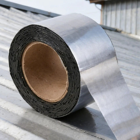 Self Adhesive Waterproof Roof Patch Tape With Asphalt Crack Sealer for Concrete Driveways, showing aluminum foil laminate roll.