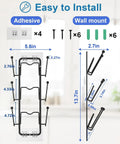 2 Pack 6 Tier Pot Lid Organizer For Cabinet With Wall Mount And Strong Adhesive Backing, showing dimensions and installation details.