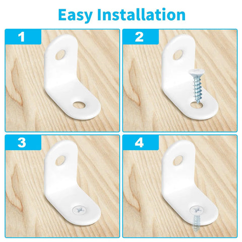 Heavy Duty White Metal Corner Braces 1 X 1 Inch Pack Of 20 Smooth Steel L Brackets With 40 Mounting Screws installation steps on wood.
