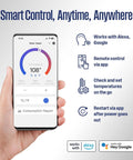 Smart control app for Electric Tankless Water Heater 27Kw 240V Whole House Model, showing temperature and usage.