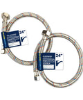 Rock Solid Build 24 Inch Braided Stainless Steel Faucet Hose Connector, 3/8 Compression To 1/2 Fip Water Supply Lines for Kitchen and Bathroom Sink, No Sweat Hookup Two Pack.