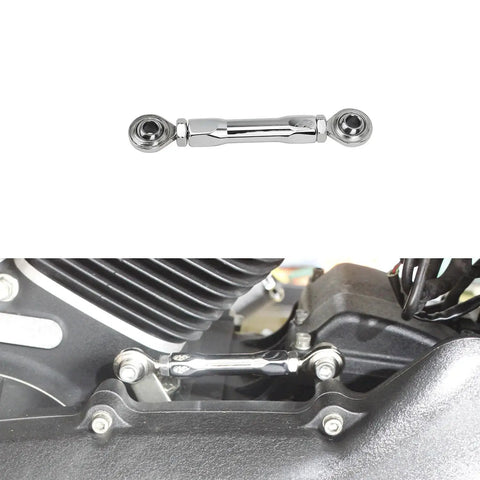 Chrome Shifter Linkage Rod Adjustable 4.0in To 5.5in For Harley V Twin Mid Control Bikes 1986 To 2025 Street Bob Low Rider S Softail Standard Dyna Aluminum 6061 T6 Chrome Plated installed on engine