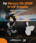 Beefy 14 X 19 Aluminum Boat Propeller With Hub Kit For Mercury 135 To 300 HP Outboards, diagram showing dimensions