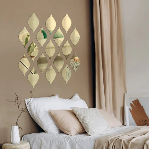 Teardrop Mirror Stickers 15 Pack Gold Wavy Acrylic Removable Wall Decals DIY 3D Art For Living Room And Bathroom Modern Teardrop