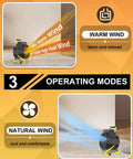 1500W Outdoor Space Heater For Patio And Garage With 3 Second Quick Heat showing warm wind and natural wind modes