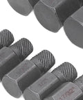 Close-up of molybdenum steel screw extractors from Beast Of A Screw And Fastener Extractor Set 25 Piece Molybdenum Steel Damaged Screw Remover Kit For Rusty Bolts And Nuts Includes Durable Storage Box Wide Range Of Sizes From One Eighth Inch To Seven Eighths Inch.