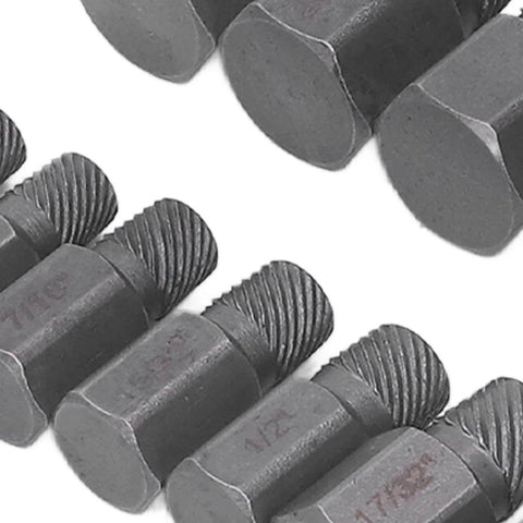 Close-up of molybdenum steel screw extractors from Beast Of A Screw And Fastener Extractor Set 25 Piece Molybdenum Steel Damaged Screw Remover Kit For Rusty Bolts And Nuts Includes Durable Storage Box Wide Range Of Sizes From One Eighth Inch To Seven Eighths Inch.