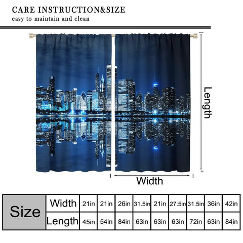 Front view of New York Night City Skyline 3D Neon Curtains Set For Bedrooms And Living Rooms, two panels, blackout window drapes