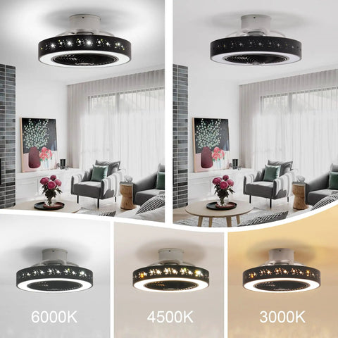 20 Inch Flush Mount Ceiling Fan With Lights And Remote App Control, Enclosed Black Ceiling Fan, 3 Speed Wind, 3 Color Dimmable