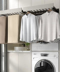 Space Saving Under Cupboard Drying Rack For Trousers Concealed Clothes Dryer Above Washing Machine with shirts on rail