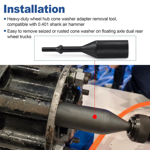 Heavy Duty Truck Wheel Hub Cone Washer Removal Tool For Floating Axle Dual Rear Wheels DRW With 0.401 Air Hammer Shank