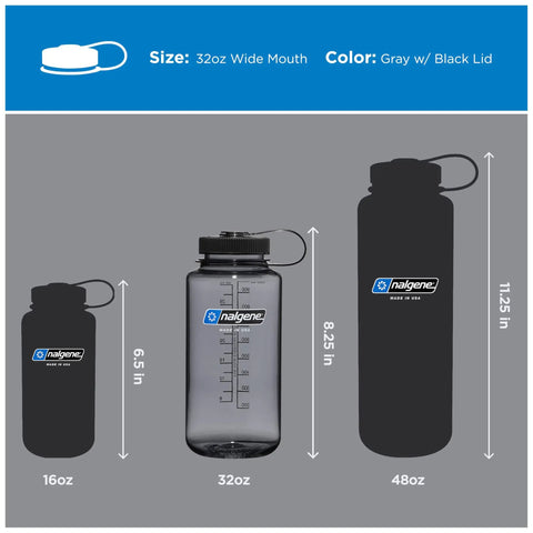 Rugged 32 Oz Wide Mouth Reusable Water Bottle With Tight Seal Black Lid For Travel Workout And Trail Runs shown in gray color