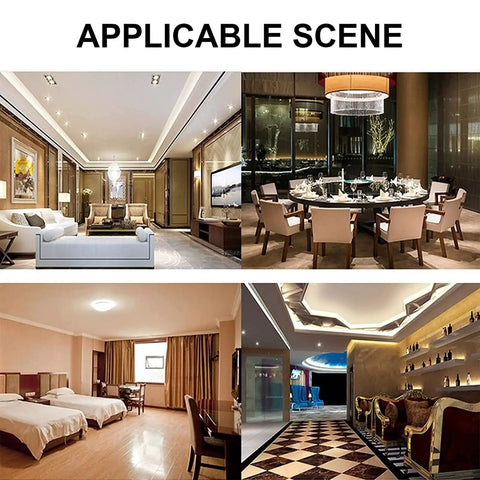 Elegant indoor settings showcasing living room, dining area, hotel room, and lounge with modern design elements.