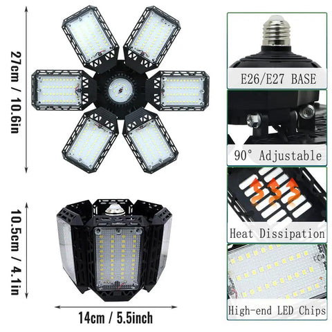 2 Pack LED Garage Lights With Six Plus One Adjustable Panels 160W 16000LM 6500K Daylight Ceiling Shop Light specifications