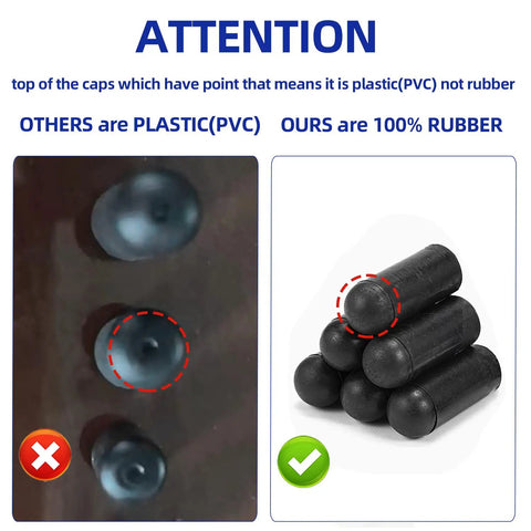 Comparison of plastic caps vs rubber caps in Durable Rubber Vacuum Cap And Plug Kit With 102 Piece Assortment For Carburetor And Automotive Vacuum Lines, Six Size Range From Three Sixteenths Inch To Three Eighths Inch, End Caps And Hose Plugs For Manifold