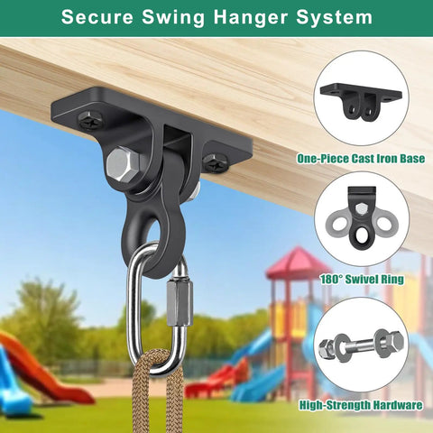Heavy Duty Swing Set Brackets Kit With 2 Green A Frame Brackets Ready To Roll 4 Black Swing Hangers And 2 Black Swing Seats For Easy DIY Backyard Playground Setup For Kids And Toddlers