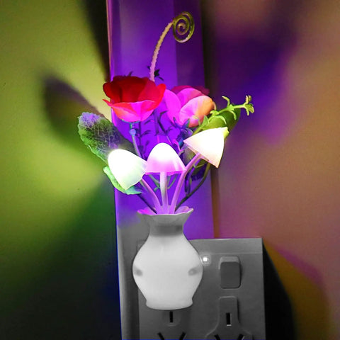 Two Pack Plug In LED Night Light With Auto Dusk To Dawn Sensor Half Watt Energy Saving Lamp Dream Nightlight Rose Flower Mushroom