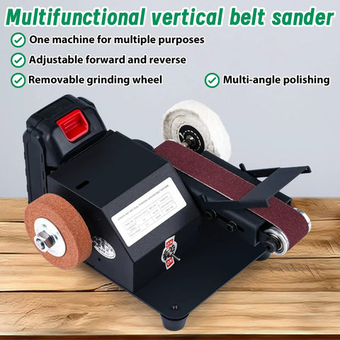 Top Shelf Compact 90 Degree Vertical Belt Sander With Electric Knife Sharpener Bench Grinder Kit for Wood and Metal Polishing.