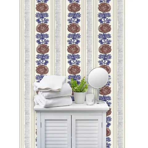 Rustic Stripes Wallpaper With Matte Linen Texture And Pvc Free Finish Heavy Duty Commercial Grade Wallcovering in bathroom setting.
