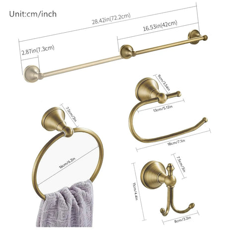 Brass Bathroom Accessories Set With Adjustable Towel Bar From 16.53 To 28.42 Inches Vintage Brushed Brass Wall Mounted